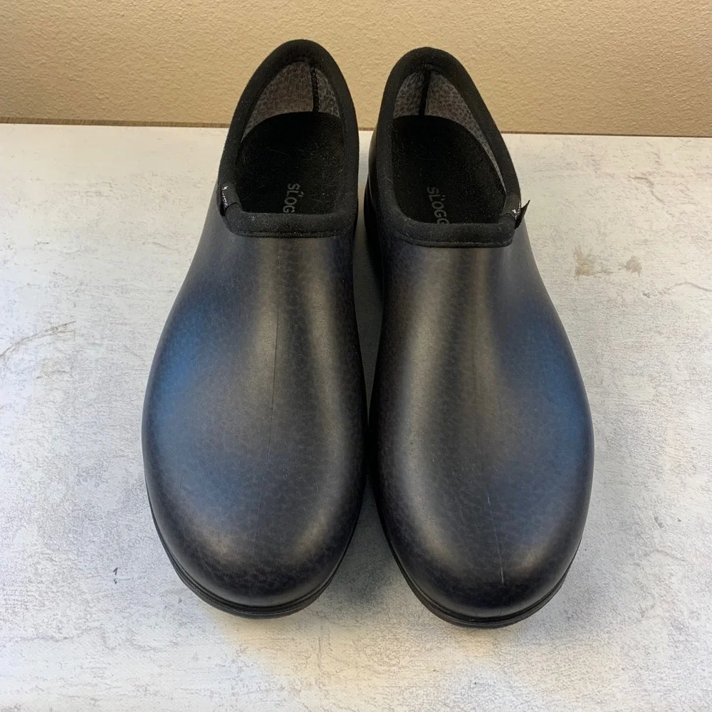 Sloggers Men 12 Garden Shoes Black Textured Waterproof Rubber Slip On Rain Clogs